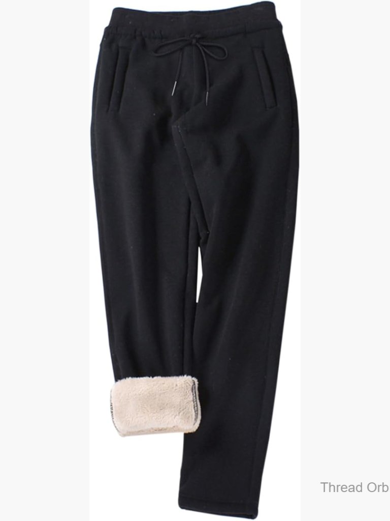 Sherpa Lined Fleece Sweatpants, Winter Joggers With Pockets, Mid Rise